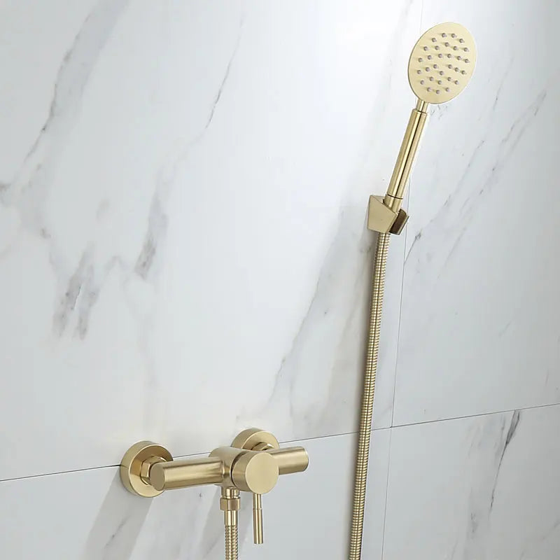 Tuqiu Bathroom Shower Faucet Set Wall Mounted Brushed Gold Shower Faucet, Bathroom Cold and Hot Bath and Shower Mixer Taps Brass