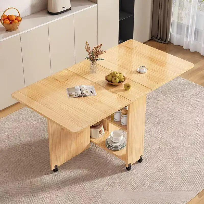 Solid wood folding dining table small household dining table multifunctional rectangular movable folding table