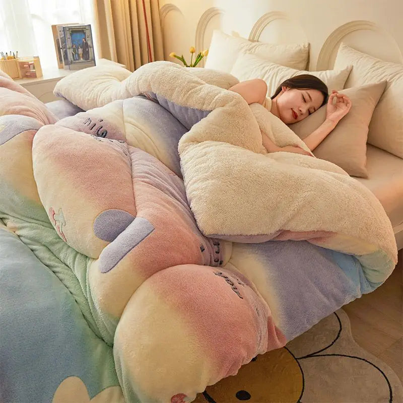 New winter quilt lamb wool autumn spring thickened super warm fiber blanket constant temperature milk cashmere bedding comforter