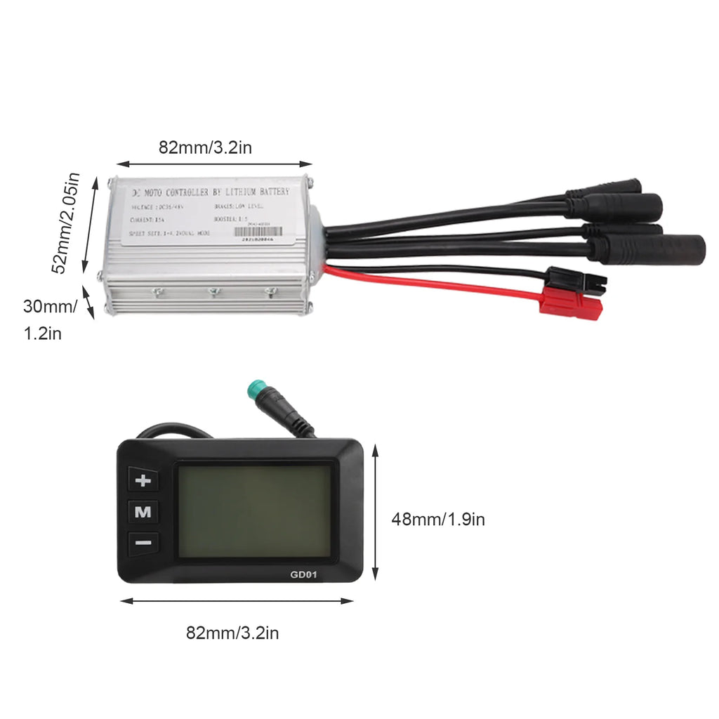 Electric Bike Motor Controller 15A Common Speed Controller 36V 48V with GD01 Panel 1 to 2 Cable Fully Waterproof Kit