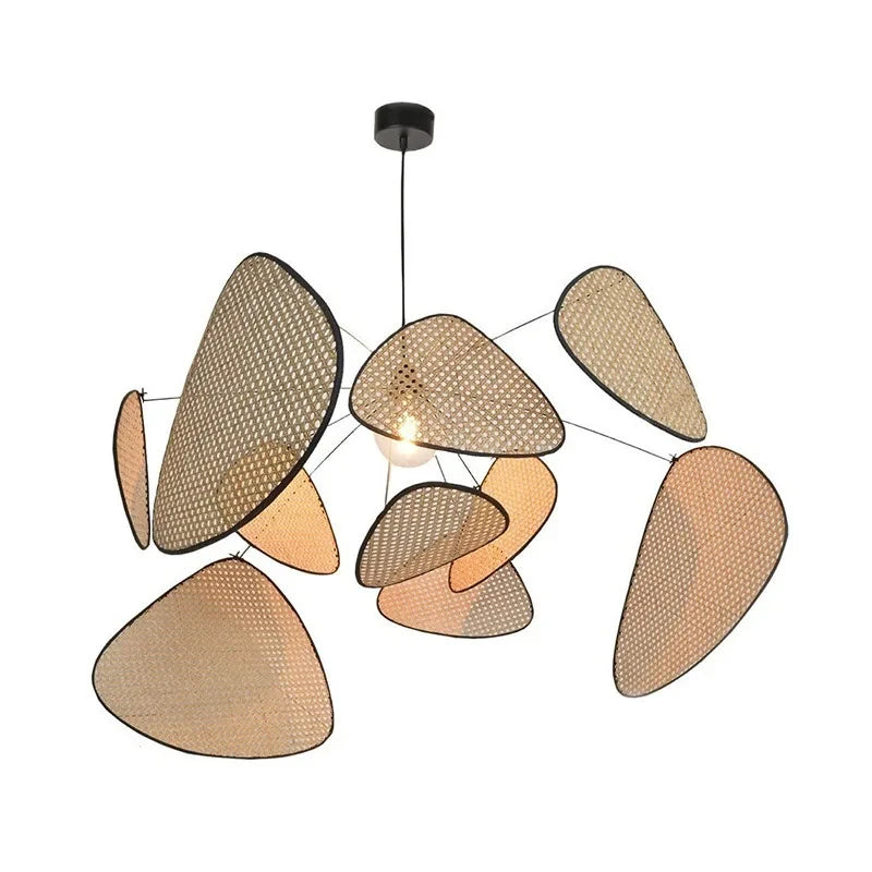 Japanese Wabi-sabi Rattan Pendant Light Dining Room Handmade Rattan Led Chandelier Bedroom Home Decor Leaf Grid Screen Droplight