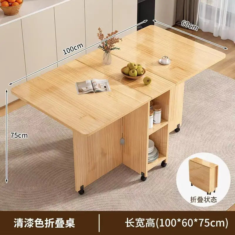 Solid wood folding dining table small household dining table multifunctional rectangular movable folding table