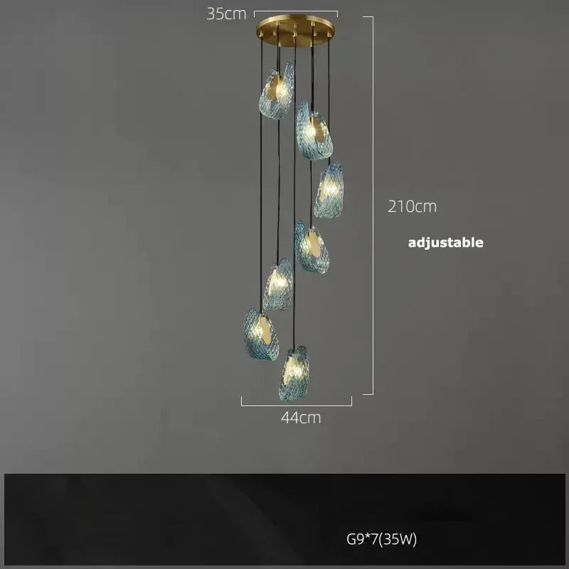 Modern Blue Glass Led Pendant Lamps Designer Hanging Lamps for Hallway Bar Bedroom Chandelier Suspension Luminaire Lighting