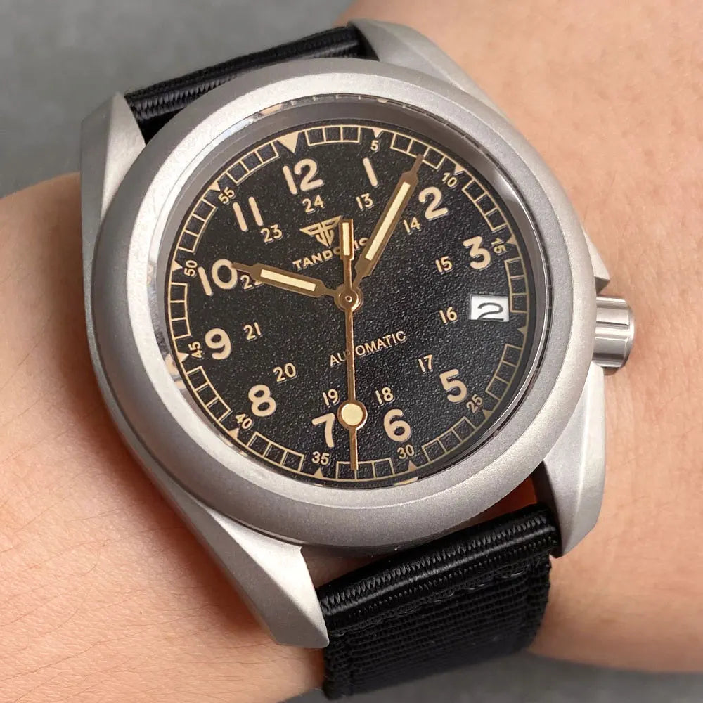 Tandorio 3.8 Mod Sandblast NH36AA Mechanical Men Watch Vintage Green Dial Sapphire Glass Arabic Numerals Waterproof Dive Clock