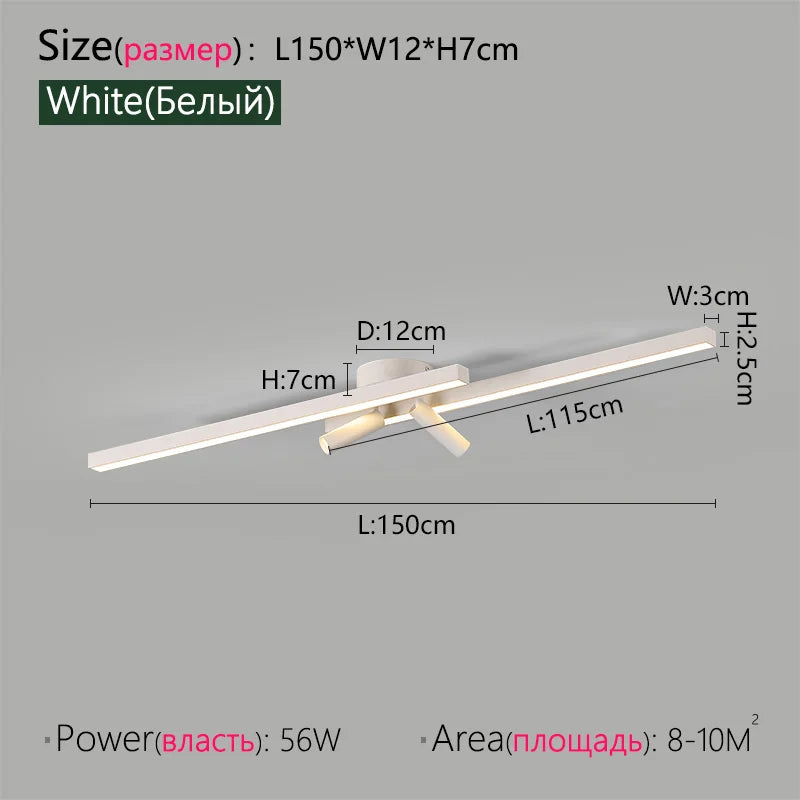 Long Aluminium Modern LED Ceiling Light Creative Design Ceiling Lamp Indoor Lighting Fixture Hallway Balcony Aisle Office Lustre