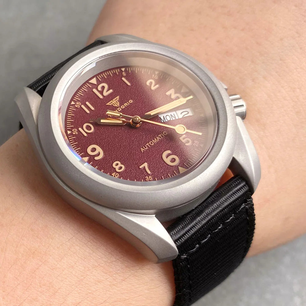 Tandorio 3.8 Mod Sandblast NH36AA Mechanical Men Watch Vintage Green Dial Sapphire Glass Arabic Numerals Waterproof Dive Clock