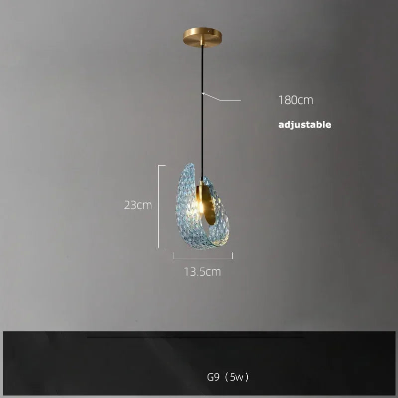 Modern Blue Glass Led Pendant Lamps Designer Hanging Lamps for Hallway Bar Bedroom Chandelier Suspension Luminaire Lighting