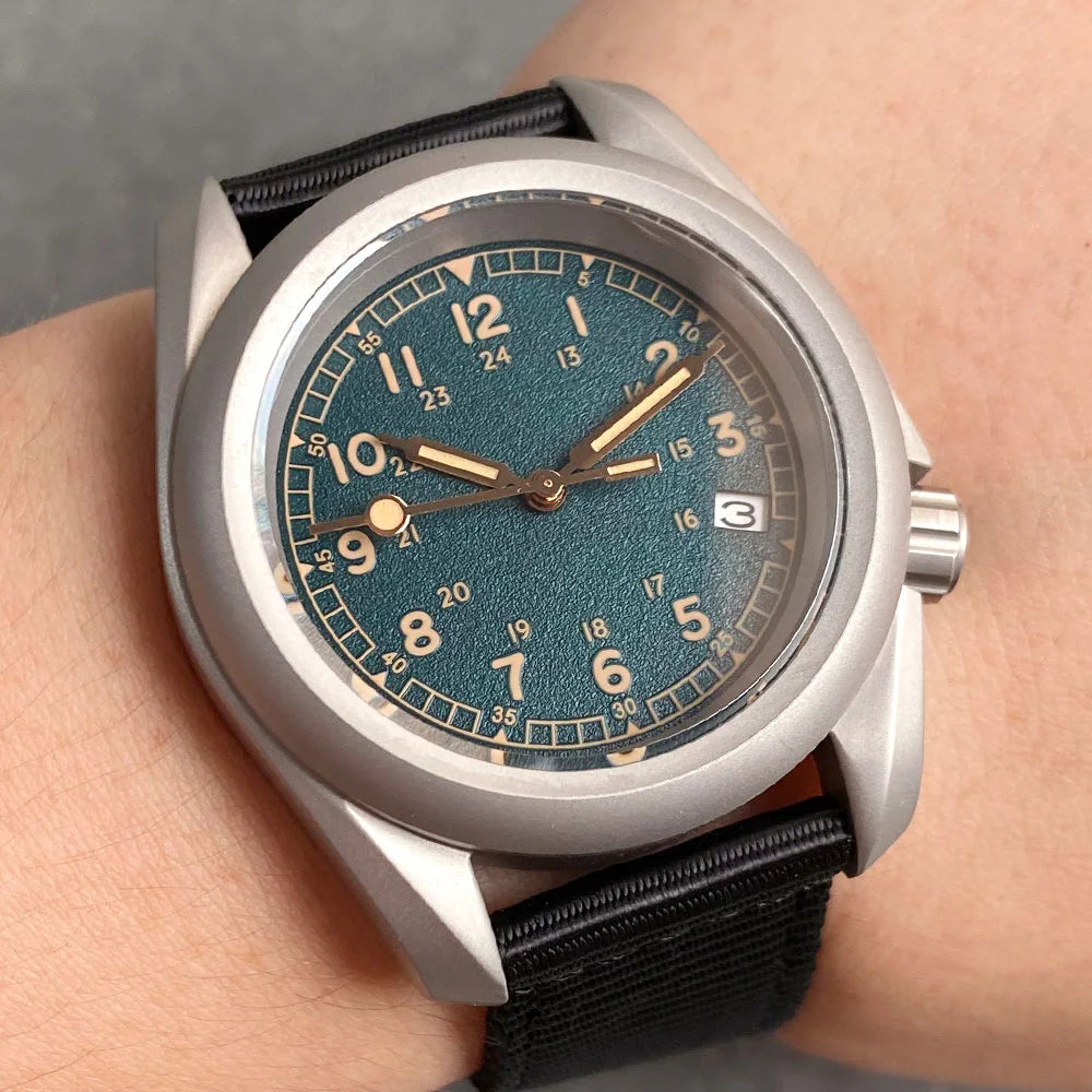 Tandorio 3.8 Mod Sandblast NH36AA Mechanical Men Watch Vintage Green Dial Sapphire Glass Arabic Numerals Waterproof Dive Clock