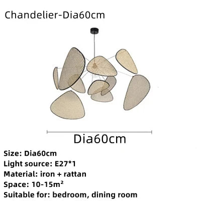 Japanese Wabi-sabi Rattan Pendant Light Dining Room Handmade Rattan Led Chandelier Bedroom Home Decor Leaf Grid Screen Droplight