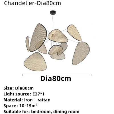 Japanese Wabi-sabi Rattan Pendant Light Dining Room Handmade Rattan Led Chandelier Bedroom Home Decor Leaf Grid Screen Droplight