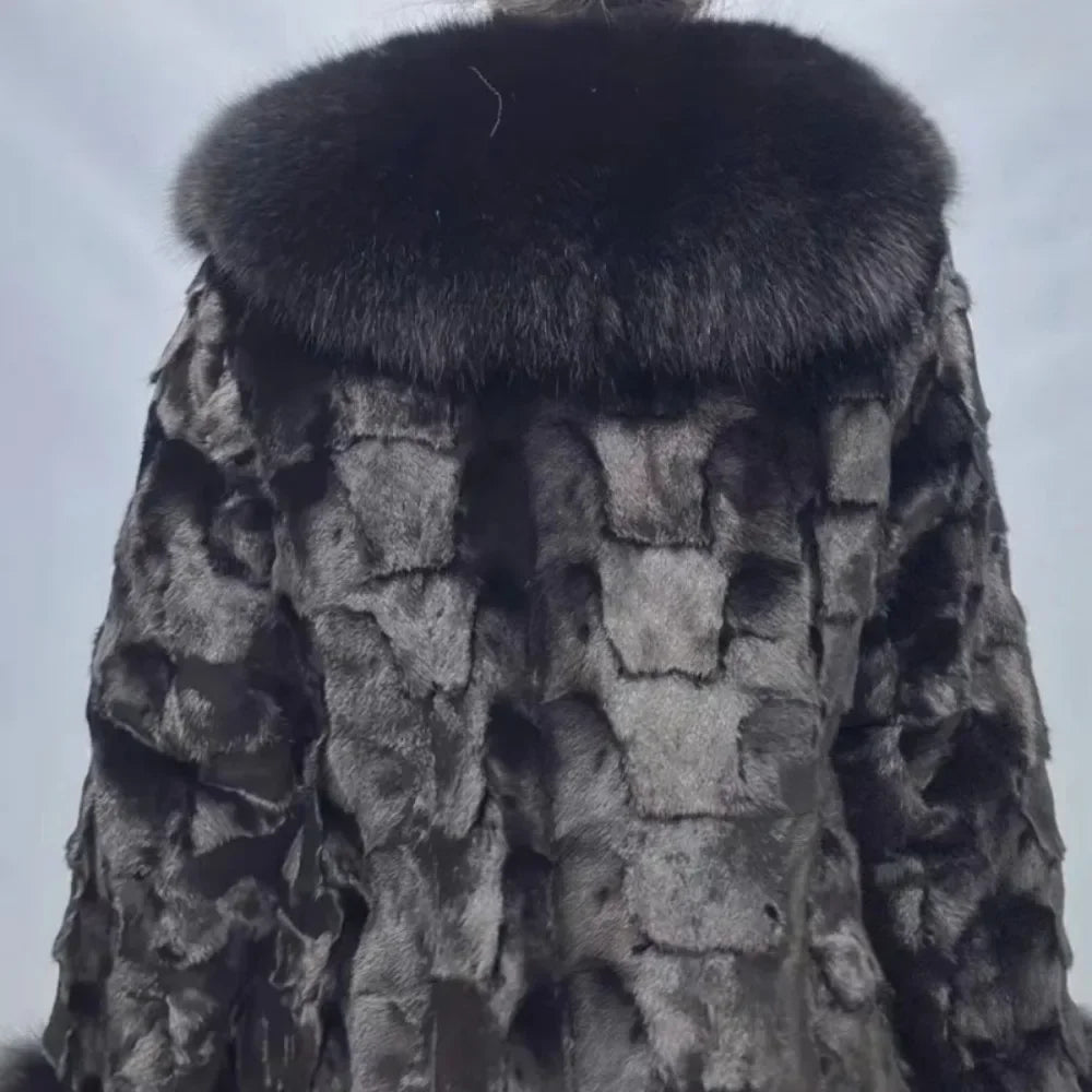 Big Collar Coat Fox Fur Jacket 2024 Autumn Winter Women Real Mink Fur Outerwear High Quality Luxury Warm Middle Length Cardigan