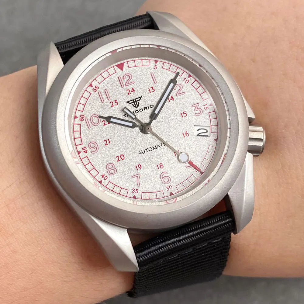 Tandorio 3.8 Mod Sandblast NH36AA Mechanical Men Watch Vintage Green Dial Sapphire Glass Arabic Numerals Waterproof Dive Clock