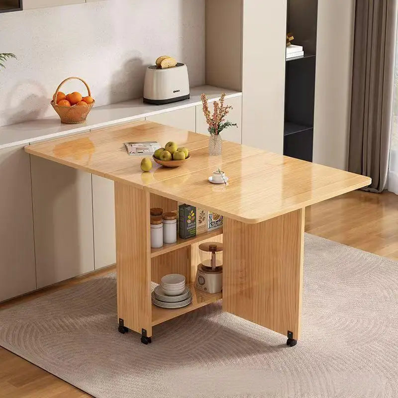 Solid wood folding dining table small household dining table multifunctional rectangular movable folding table