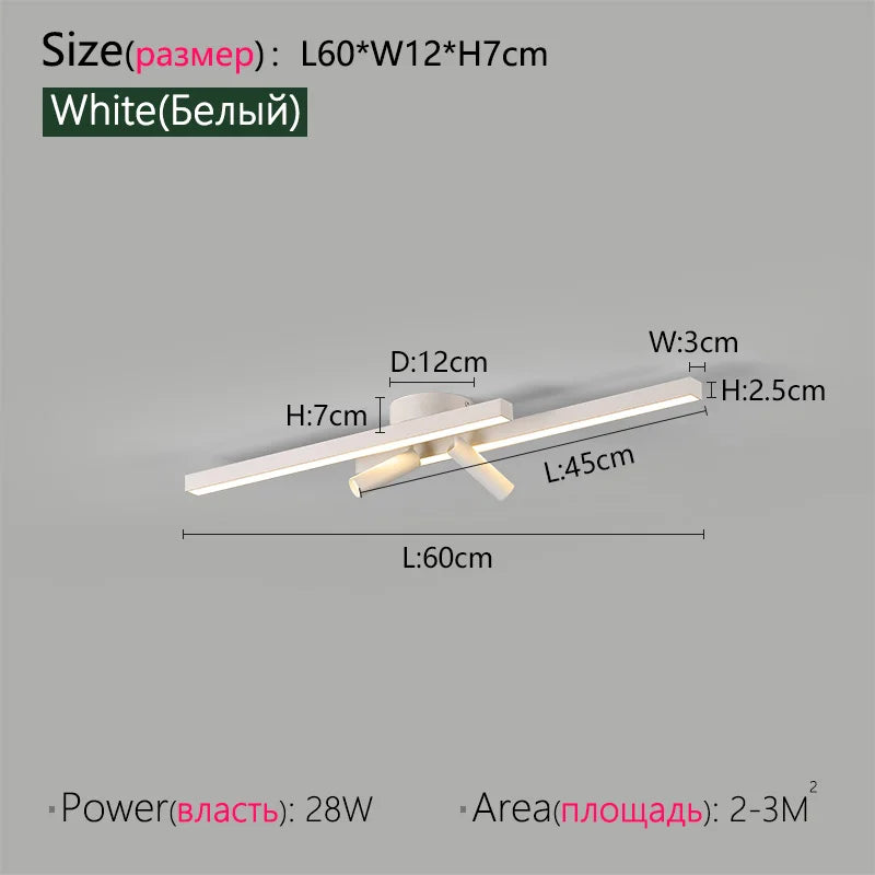 Long Aluminium Modern LED Ceiling Light Creative Design Ceiling Lamp Indoor Lighting Fixture Hallway Balcony Aisle Office Lustre