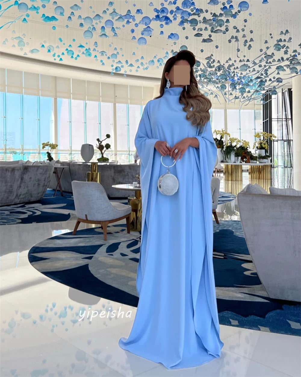 Customized Jiayigong High Quality  Jersey Ruched Celebrity A-line High Collar Bespoke Occasion Gown Long Dresses