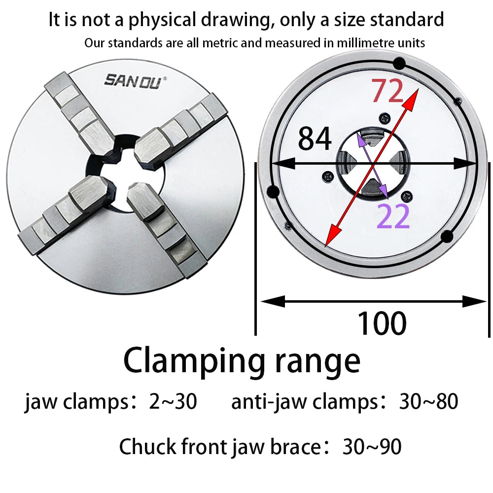 K12-100 4 Jaw Self-Centering 100mm(3.94ft) Lathe Manual Scroll Chuck For Mini Mechanical Lathe For Wood Processing