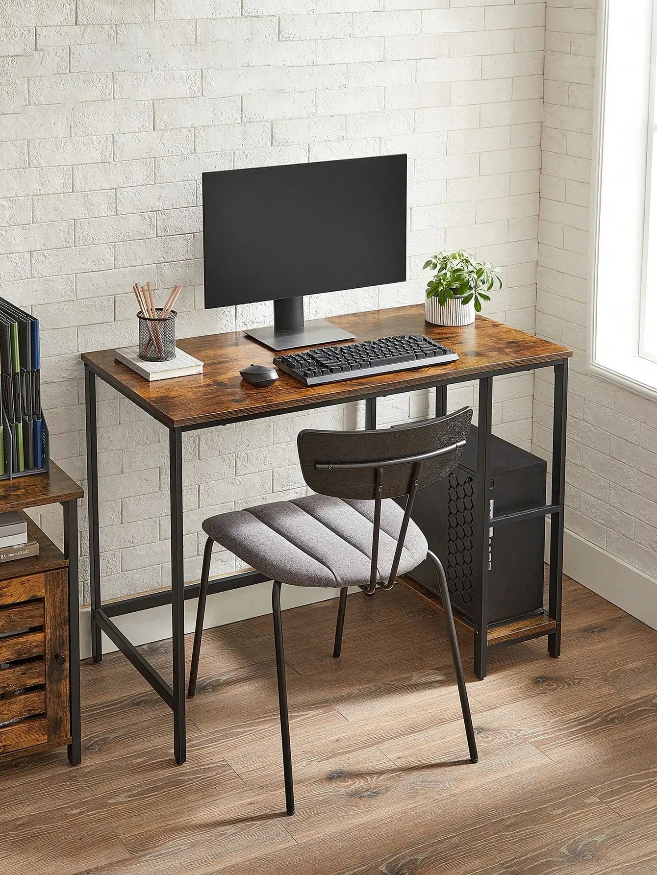 VASAGLE Writing Desk: 2 Shelves, Left/Right. Office/Living Room Work Table. Steel Frame. Industrial Style.