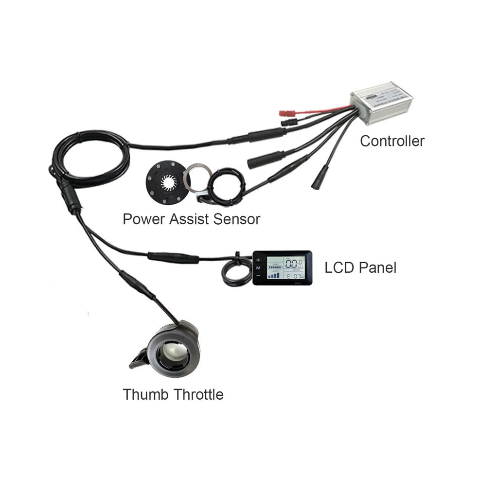 Electric Bike Motor Controller 15A Common Speed Controller 36V 48V with GD01 Panel 1 to 2 Cable Fully Waterproof Kit