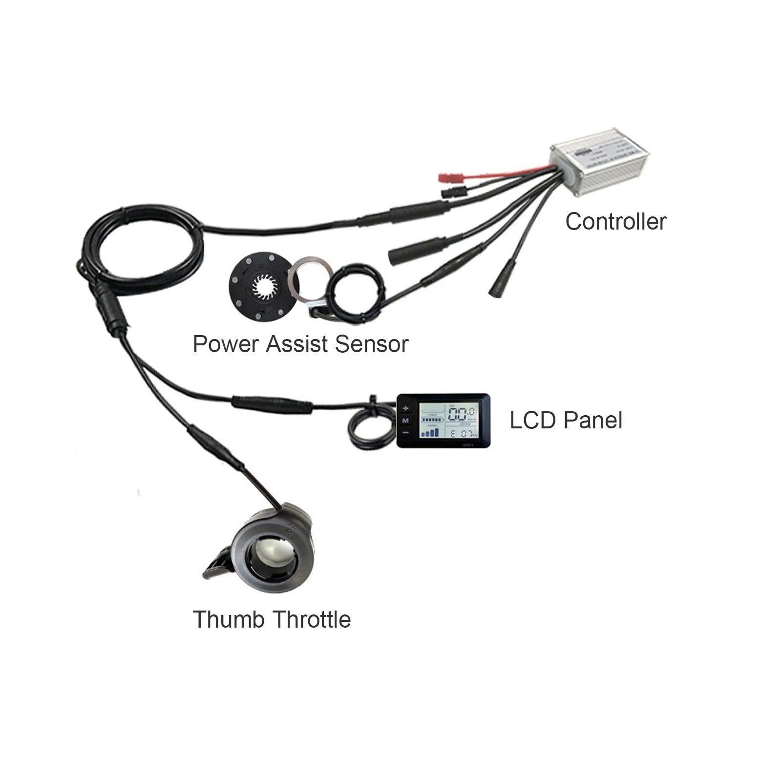 Electric Bike Motor Controller 15A Common Speed Controller 36V 48V with GD01 Panel 1 to 2 Cable Fully Waterproof Kit