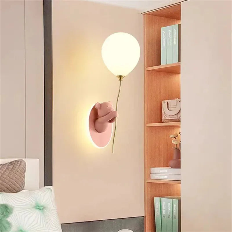 Creative Cartoon Bear LED Wall Light Balloon Lamp Night Light for Children Room Decor Bedside Lamp Study Room Decor Lighting