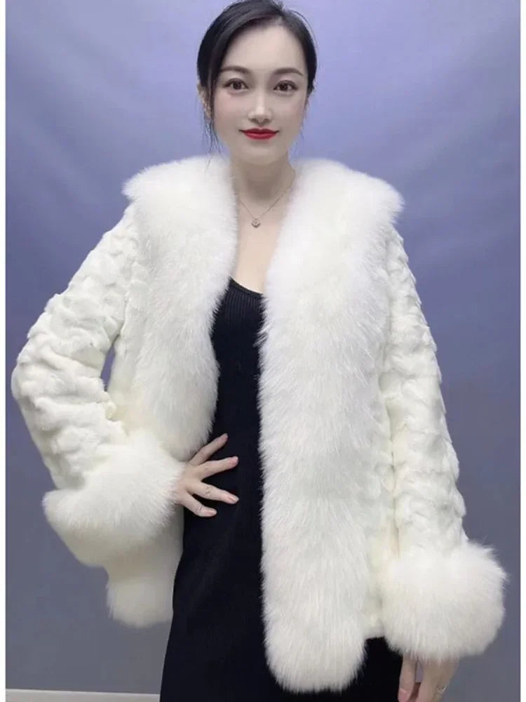 Big Collar Coat Fox Fur Jacket 2024 Autumn Winter Women Real Mink Fur Outerwear High Quality Luxury Warm Middle Length Cardigan
