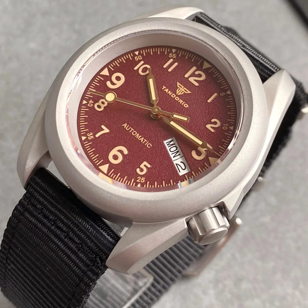 Tandorio 3.8 Mod Sandblast NH36AA Mechanical Men Watch Vintage Green Dial Sapphire Glass Arabic Numerals Waterproof Dive Clock