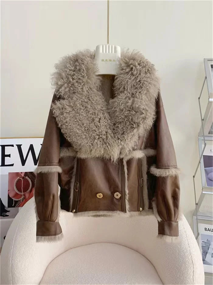 2024 Sprng and Aumn Sort Fur Women's Sheskin Jcket, Taned Sede Fabric, 100% Ntural Rbbit ur Liing, Luxrious And F