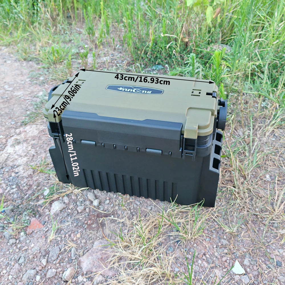 1-piece set of large lure fishing box - double layered fishing box+integrated double pole stand+water cup holder