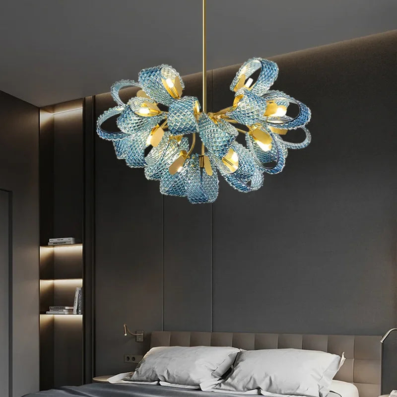 Modern Blue Glass Led Pendant Lamps Designer Hanging Lamps for Hallway Bar Bedroom Chandelier Suspension Luminaire Lighting