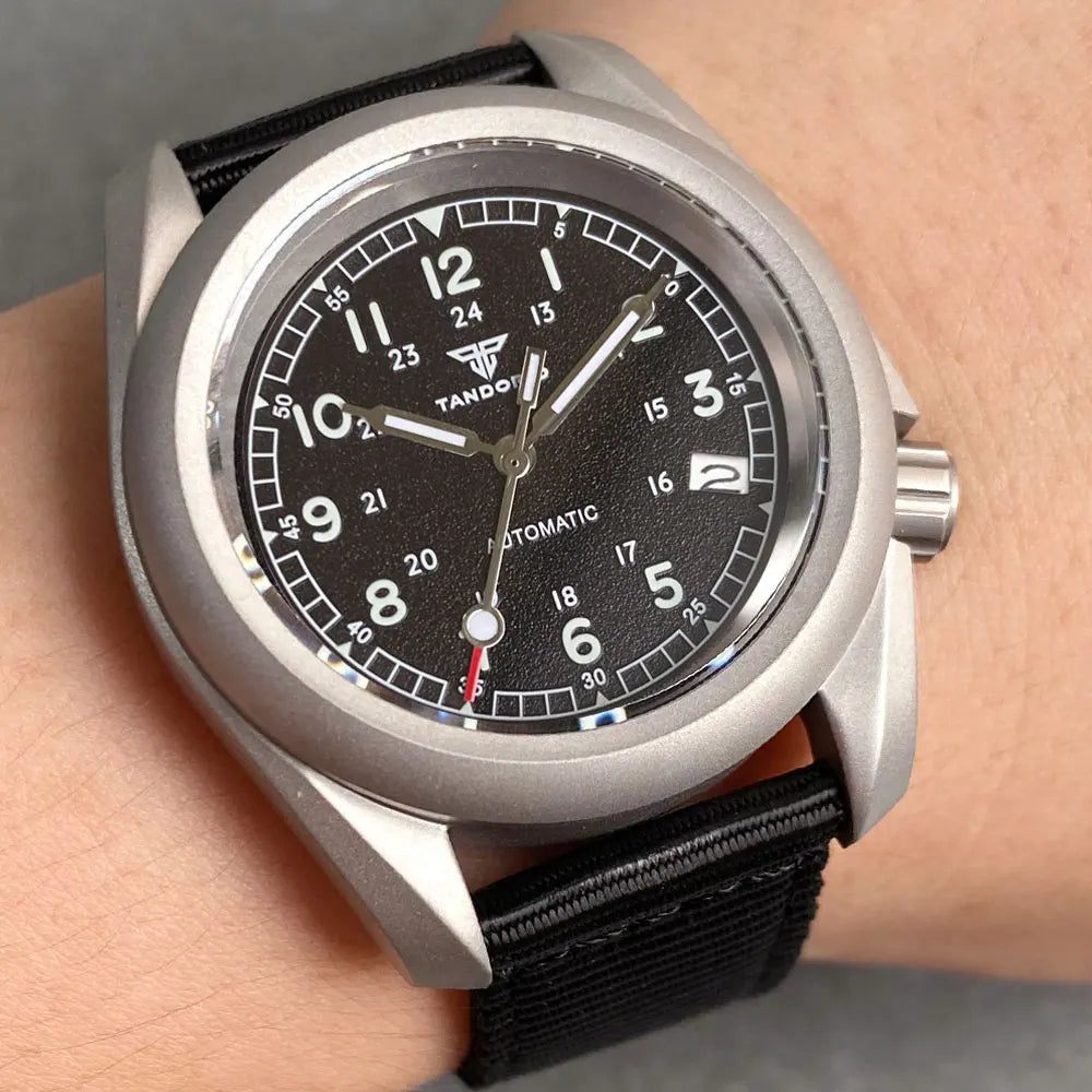 Tandorio 3.8 Mod Sandblast NH36AA Mechanical Men Watch Vintage Green Dial Sapphire Glass Arabic Numerals Waterproof Dive Clock