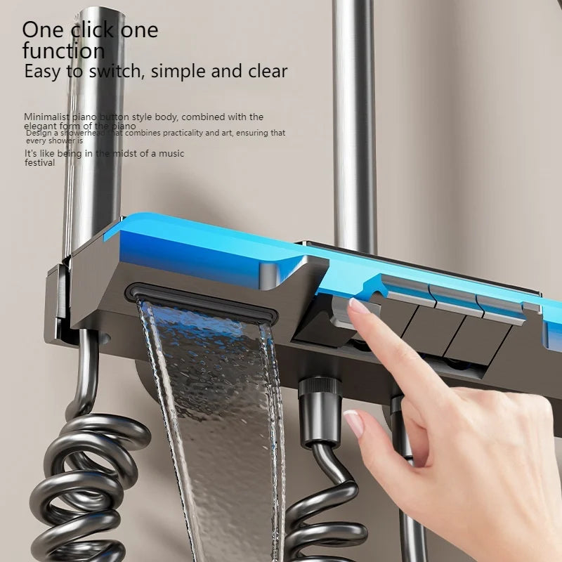 Grey Bathroom Shower Set Ambient Light Showers System Set  Digital Display Piano Button With  Faucets Shower Head