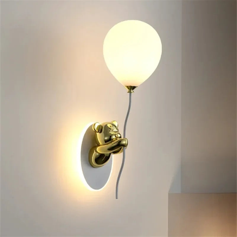 Creative Cartoon Bear LED Wall Light Balloon Lamp Night Light for Children Room Decor Bedside Lamp Study Room Decor Lighting