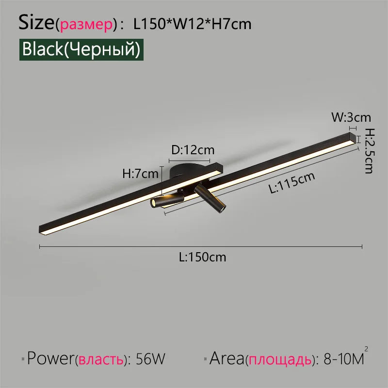 Long Aluminium Modern LED Ceiling Light Creative Design Ceiling Lamp Indoor Lighting Fixture Hallway Balcony Aisle Office Lustre