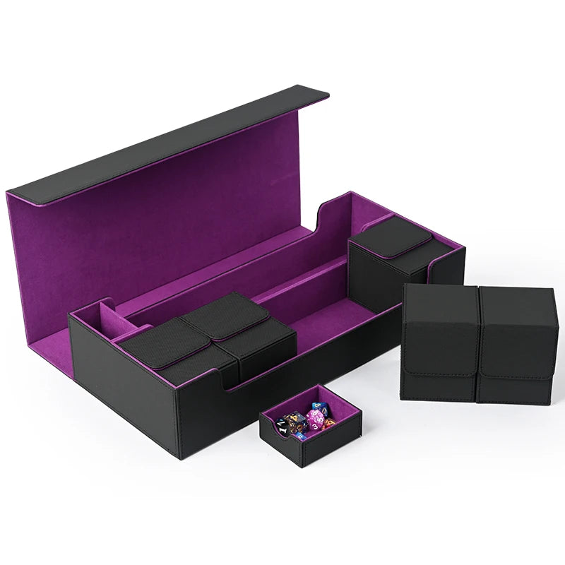 Card Storage Box TCG Deck Case with 5 Decks Card Box, holds up to 1200+ Single Sleeved Cards for TCG Trading Cards