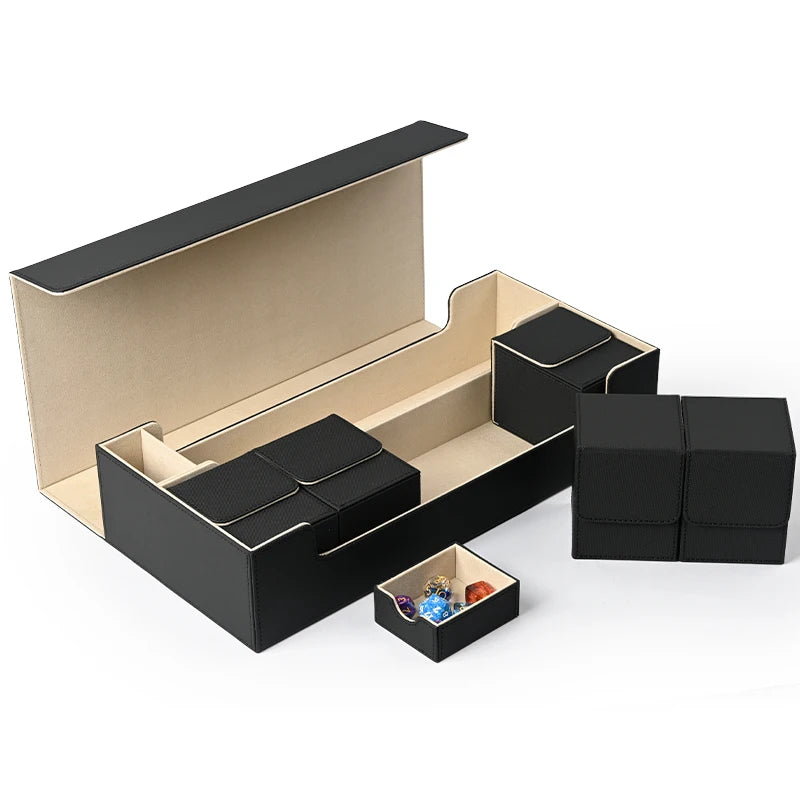 Card Storage Box TCG Deck Case with 5 Decks Card Box, holds up to 1200+ Single Sleeved Cards for TCG Trading Cards