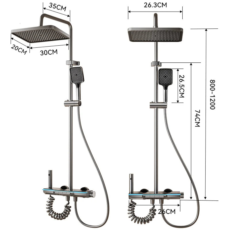 Grey Bathroom Shower Set Ambient Light Showers System Set  Digital Display Piano Button With  Faucets Shower Head