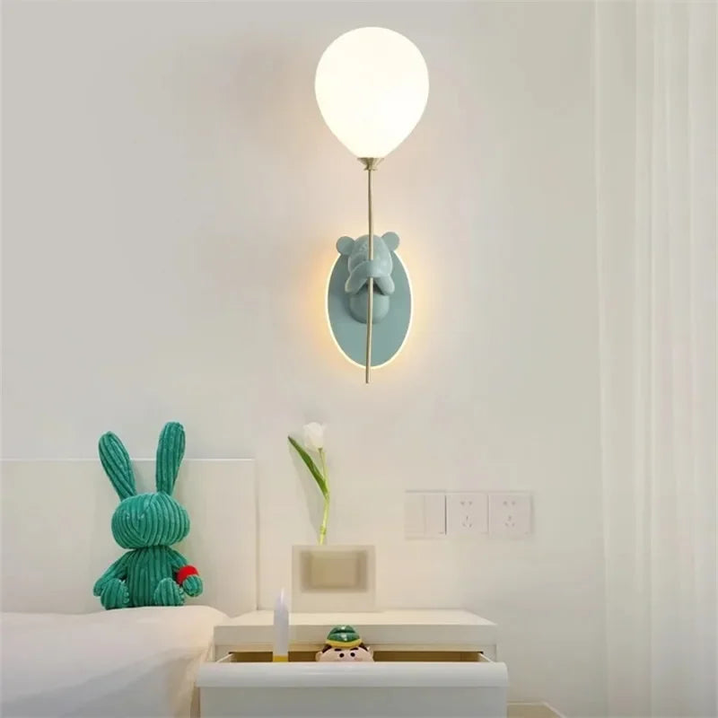 Creative Cartoon Bear LED Wall Light Balloon Lamp Night Light for Children Room Decor Bedside Lamp Study Room Decor Lighting